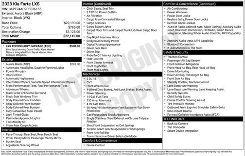 Aurora Black 2023 Kia Forte LXS