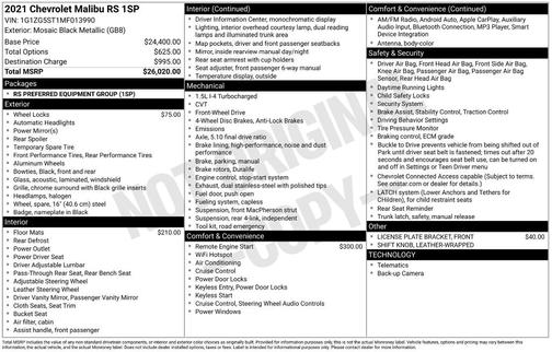 Mosaic Black Metallic 2021 Chevrolet Malibu FWD RS