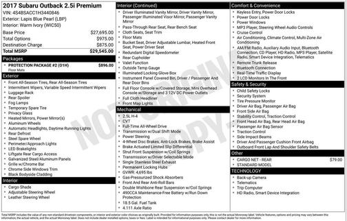 Lapis Blue Pearl 2017 Subaru Outback 2.5i Premium