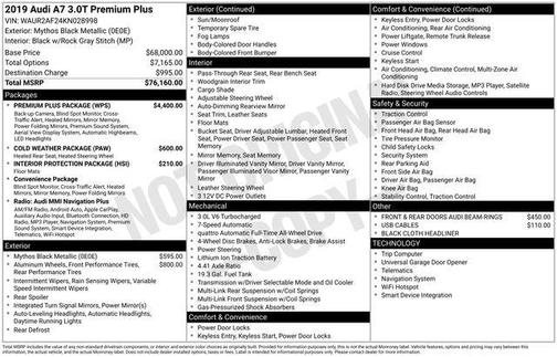 Mythos Black Metallic 2019 Audi A7 3.0T Premium Plus