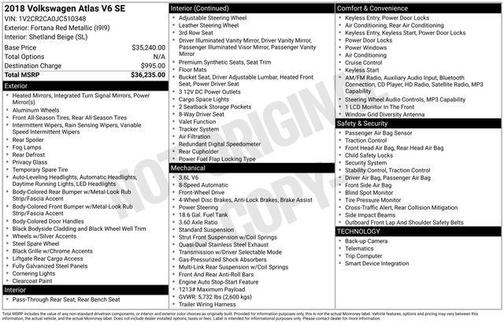2018 Volkswagen Atlas 3.6L SE
