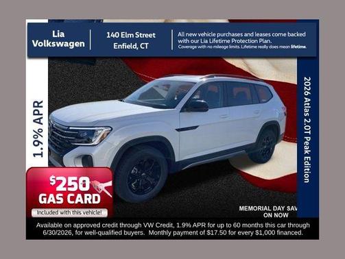Opal White Pearl 2026 Volkswagen Atlas 2.0T Peak Edition