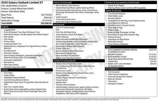 2020 Subaru Outback Limited XT
