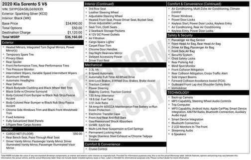 Sparkling Silver 2020 Kia Sorento S