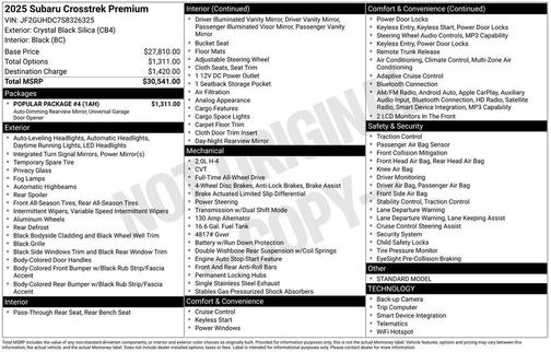 Crystal Black Silica 2025 Subaru Crosstrek Premium