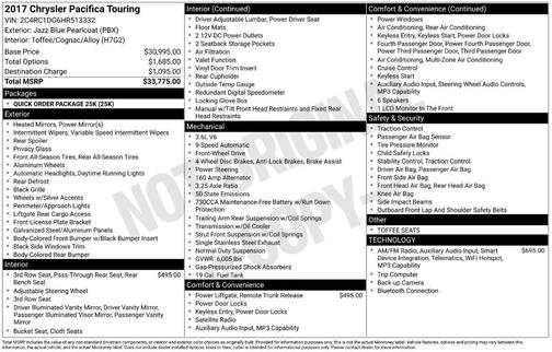 Blue Pearl 2017 Chrysler Pacifica Touring