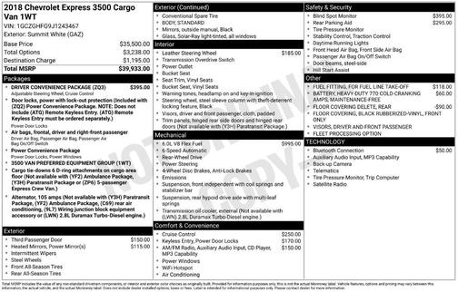 Summit White 2018 Chevrolet Express 3500 Work Van