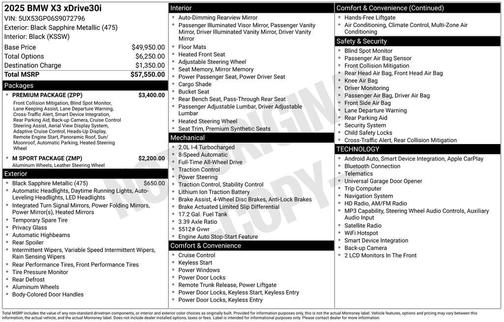 Black Sapphire Metallic 2025 BMW X3 30 xDrive