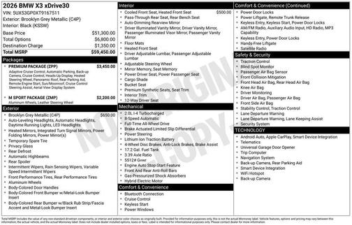 Brooklyn Gray Metallic 2026 BMW X3 30 xDrive
