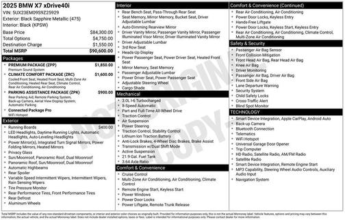 Black Sapphire Metallic 2025 BMW X7 xDrive40i