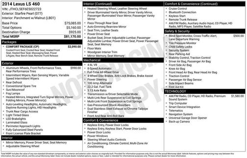 Starfire Pearl 2014 Lexus LS 460 Base