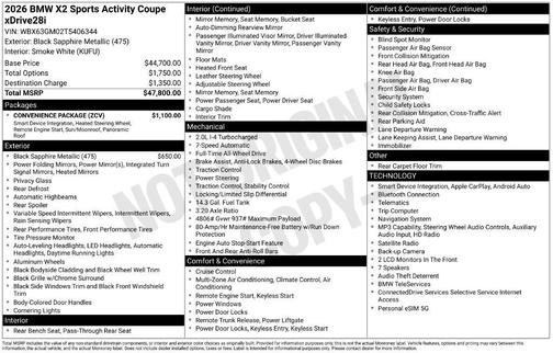 Black Sapphire Metallic 2026 BMW X2 xDrive28i
