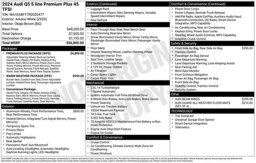 Arkona White 2024 Audi Q5 45 S line quattro Premium