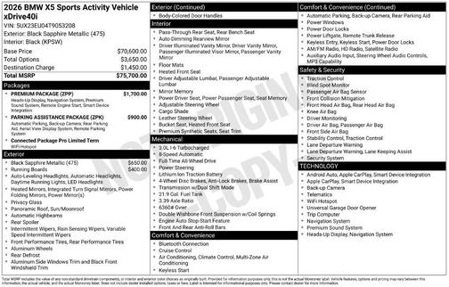 Black Sapphire Metallic 2026 BMW X5 xDrive40i