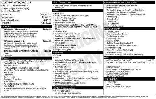 White 2017 INFINITI QX60 Base