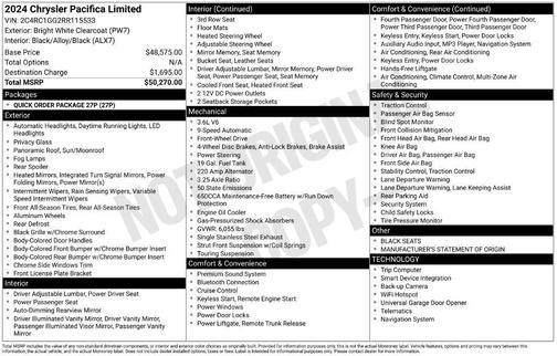 Bright White Clearcoat 2024 Chrysler Pacifica Limited