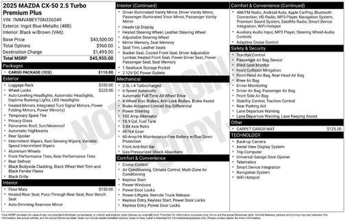 Blue Metallic 2025 Mazda CX-50 2.5 Turbo Premium Plus Package