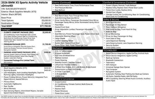 Black Sapphire Metallic 2026 BMW X5 xDrive40i