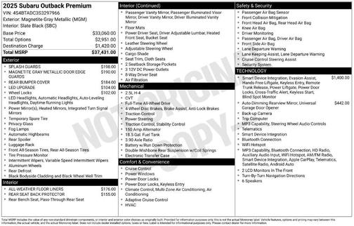 Gray Metallic 2025 Subaru Outback Premium