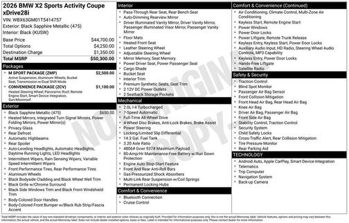 Black Sapphire Metallic 2026 BMW X2 xDrive28i