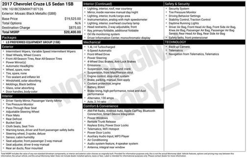 Mosaic Black Metallic 2017 Chevrolet Cruze LS