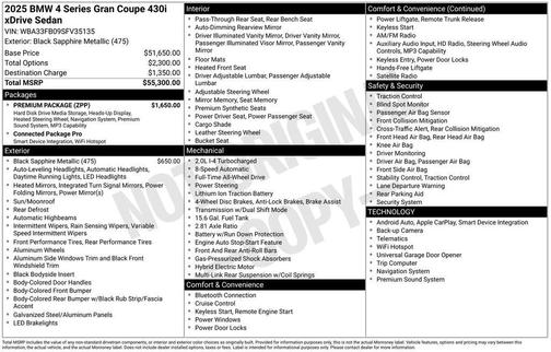Black Sapphire Metallic 2025 BMW 430 Gran Coupe i xDrive