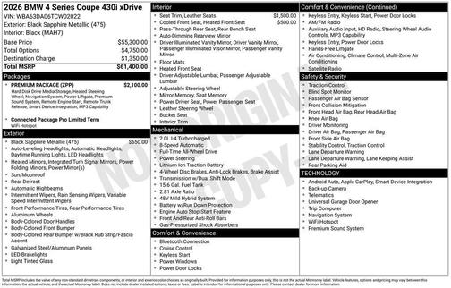Black Sapphire Metallic 2026 BMW 430 i xDrive