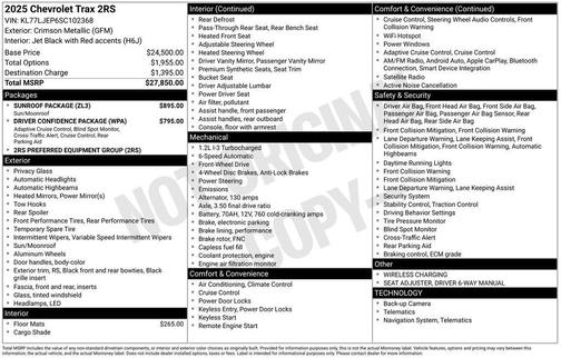 Crimson Metallic 2025 Chevrolet Trax FWD 2RS
