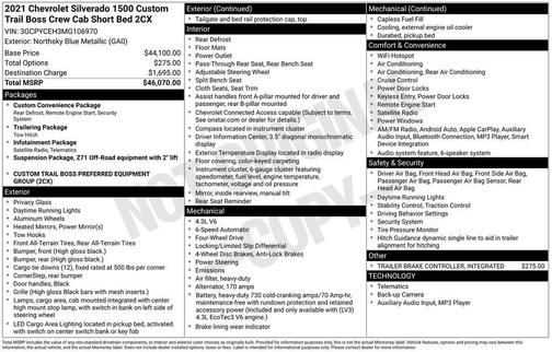 2021 Chevrolet Silverado 1500 Custom Trail Boss
