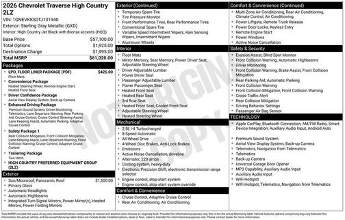 Sterling Gray Metallic 2026 Chevrolet Traverse High Country