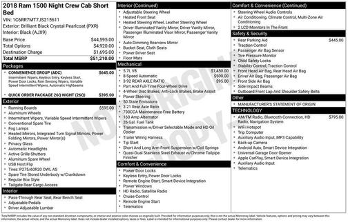Brilliant Black Crystal Pearlcoat 2018 RAM 1500 Night Crew Cab 4x4 5'7' Box