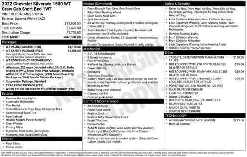Summit White 2022 Chevrolet Silverado 1500 WT