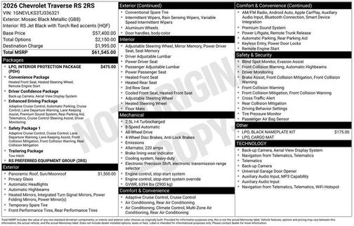 Mosaic Black Metallic 2026 Chevrolet Traverse RS