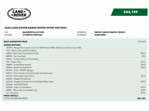 2020 Land Rover Range Rover Sport HSE PHEV