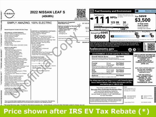 2022 Nissan Leaf S 40 kWh