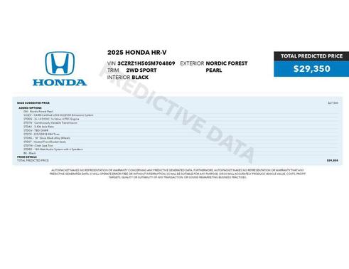 Nordic Forest Pearl 2025 Honda HR-V 2WD Sport