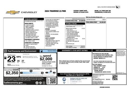 Summit White 2024 Chevrolet Traverse LS