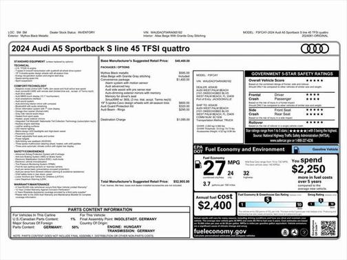 2024 Audi A5 Sportback 45 S Line Premium