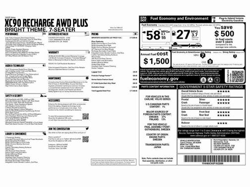 2023 Volvo XC90 Recharge Plug-In Hybrid T8 Plus Bright Theme 7-Seater