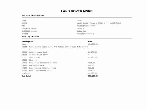 2025 Land Rover Range Rover Velar P250 S