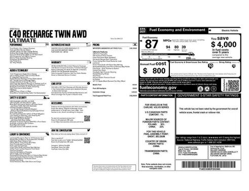 Fusion Red Metallic 2023 Volvo C40 Recharge Pure Electric Twin Ultimate