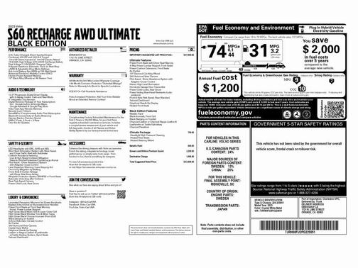2023 Volvo S60 Recharge Plug-In Hybrid T8 Ultimate Black Edition