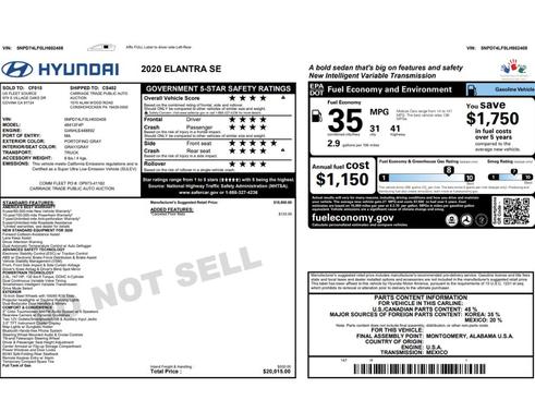 Gray 2020 Hyundai ELANTRA SE
