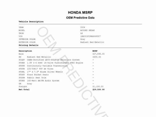 2024 Honda Accord LX 1.5T