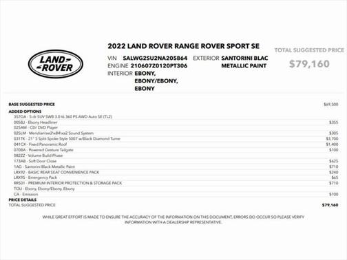 2022 Land Rover Range Rover Sport SE