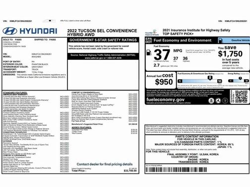 2022 Hyundai TUCSON Hybrid SEL Convenience