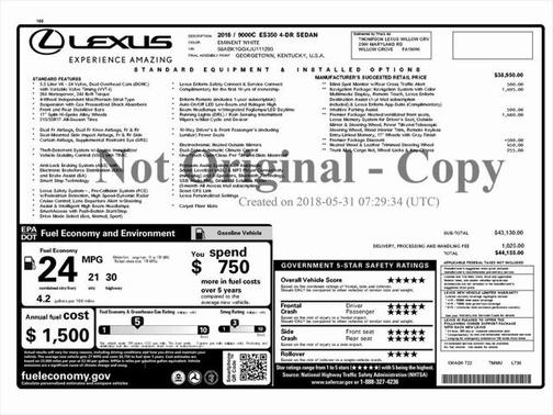 2018 Lexus ES 350 Base