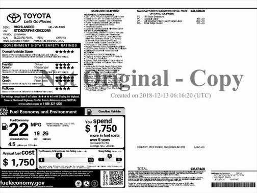 2019 Toyota Highlander LE