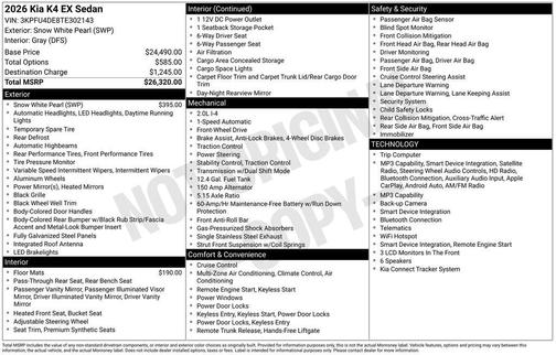 Snow White Pearl 2026 Kia K4 EX