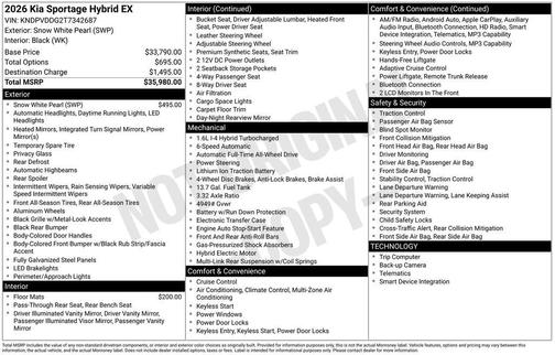 Snow White Pearl 2026 Kia Sportage Hybrid EX
